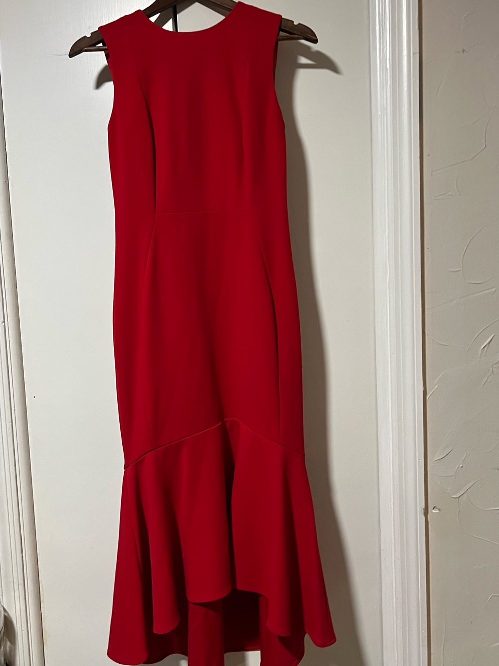 Calvin Klein Sleeveless Red Ruffle-Hem High-Low Dress